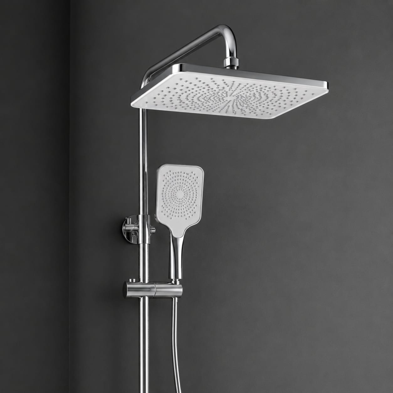 COLONNE DE DOUCHE BLANCHE FIRMER AVEC ÉTAGÈRE – MITIGEUR INTÉGRÉ