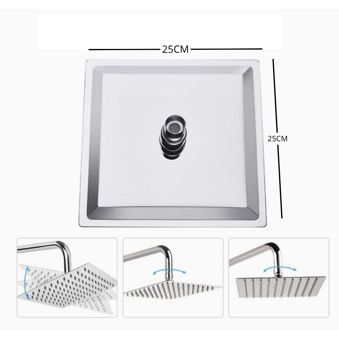 POMME DE DOUCHE CARRÉE 25×25 CM AVEC BRAS MURAL – INOX CHROME BRILLANT