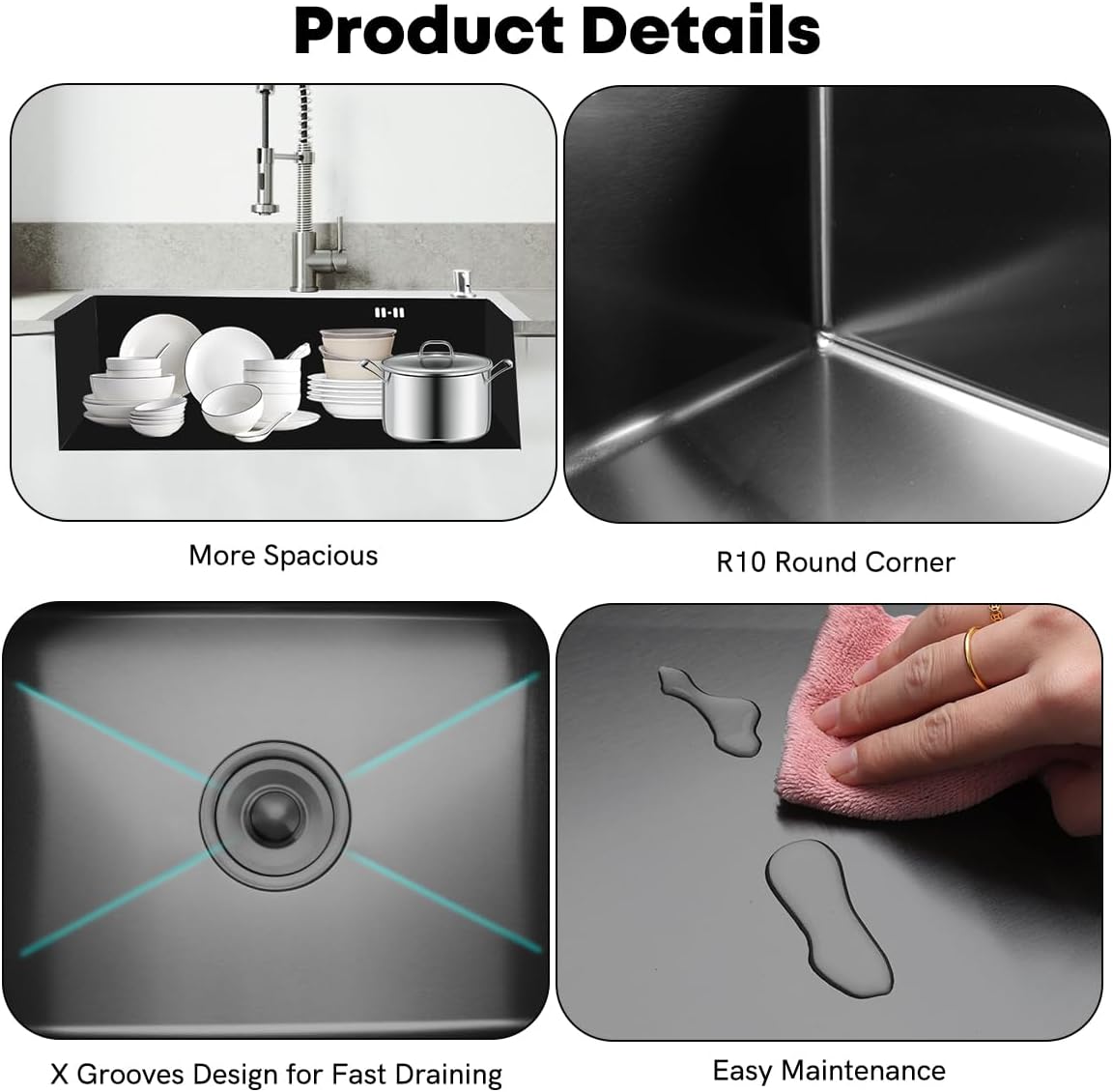 Évier de Cuisine 50X40  INOX 304 Brossé | SANILUM