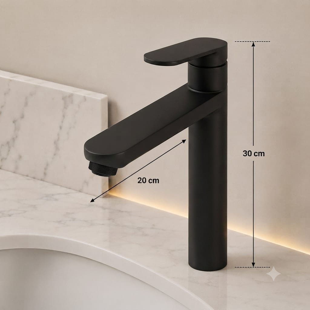 MITIGEUR VASQUE À POSER NOIR MAT SANILUM – CORPS EN CUIVRE– 30 cm