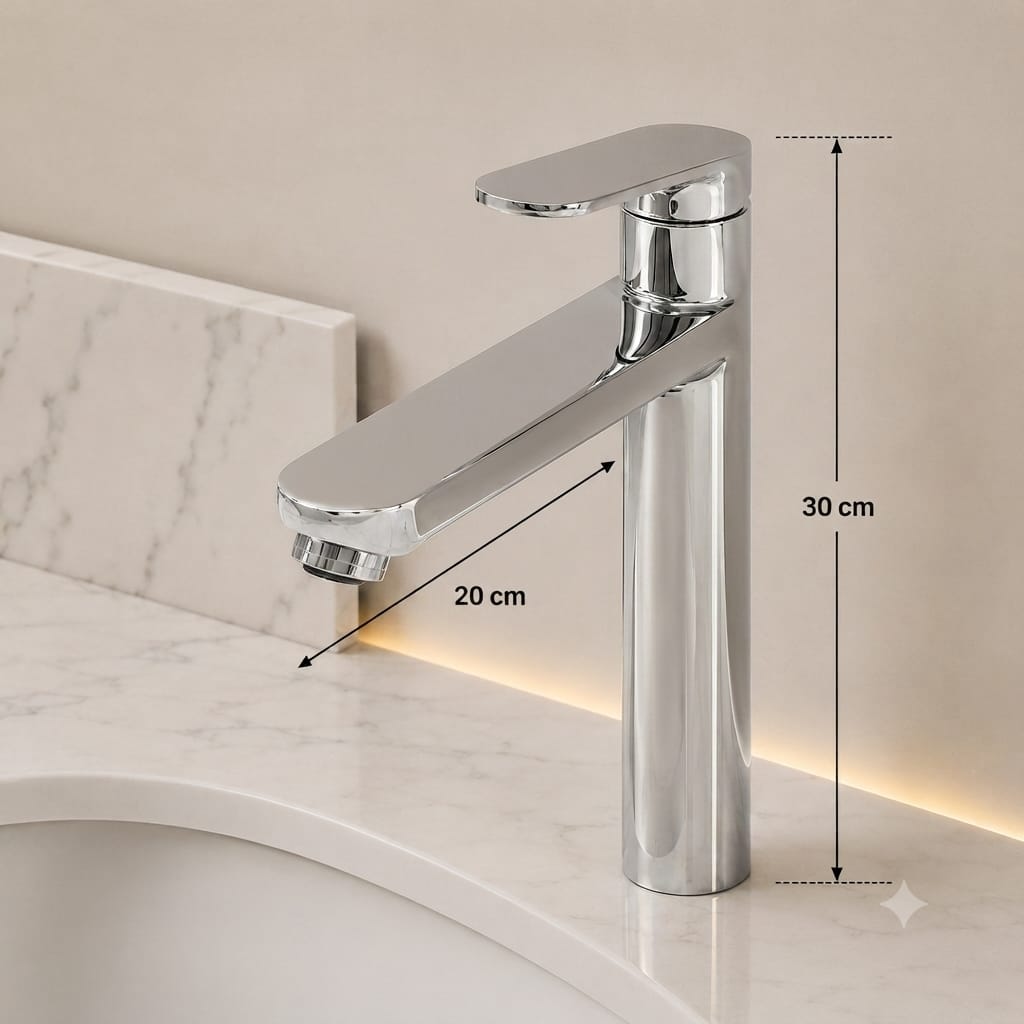MITIGEUR VASQUE À POSER CHROME BRILLANT SANILUM – CORPS EN CUIVRE |30CM