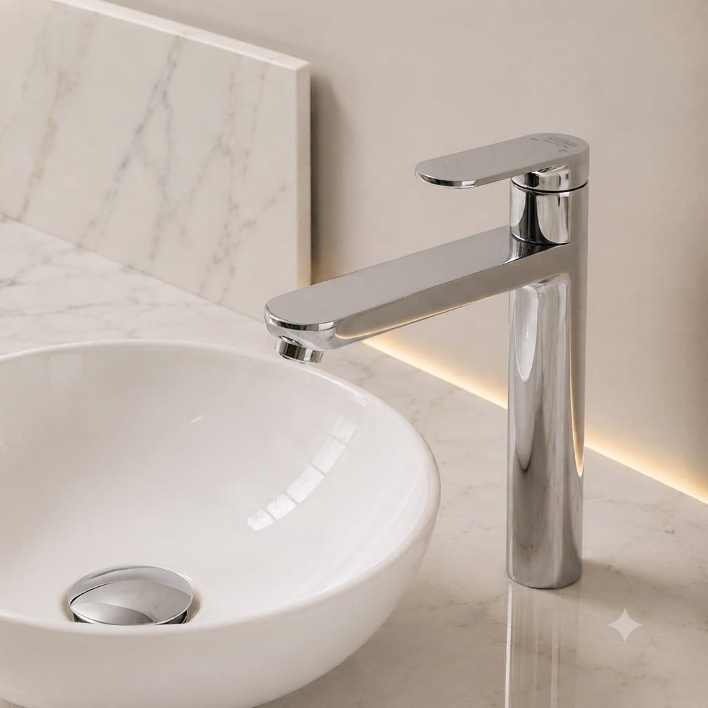 MITIGEUR VASQUE À POSER CHROME BRILLANT SANILUM – CORPS EN CUIVRE |30CM