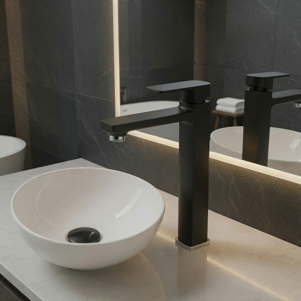 MITIGEUR VASQUE À POSER NOIR MAT HARSU – CORPS EN CUIVRE– 33 cm
