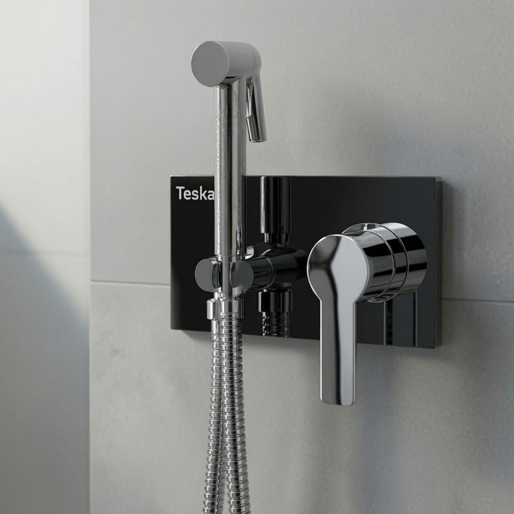 DOUCHETTE WC ENCASTRÉE TESKA – PLAQUE NOIRE | CHROME BRILLANT | KIT HYGIÉNIQUE COMPLET | FABRICATION TURQUE 849.00