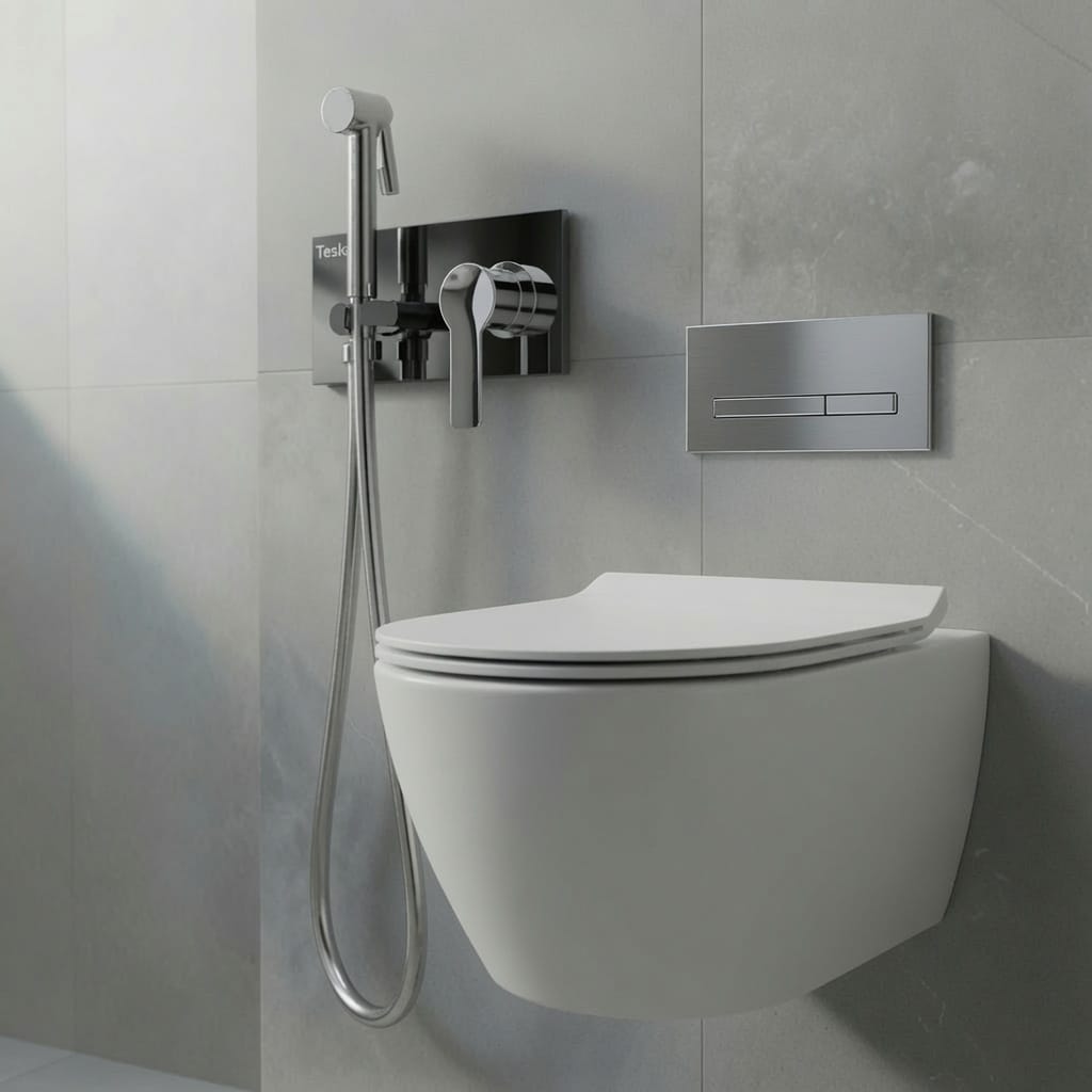 DOUCHETTE WC ENCASTRÉE TESKA – PLAQUE NOIRE | CHROME BRILLANT | KIT HYGIÉNIQUE COMPLET | FABRICATION TURQUE 849.00