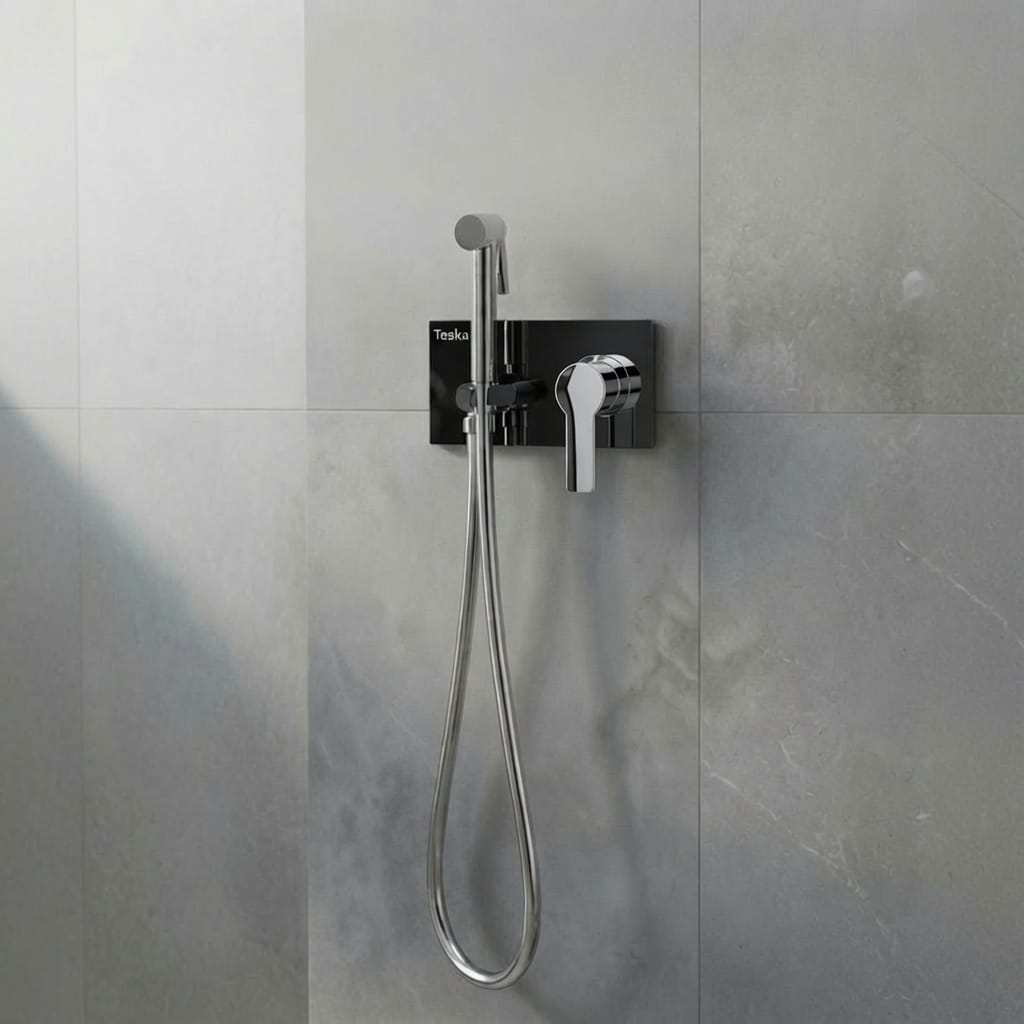 DOUCHETTE WC ENCASTRÉE TESKA – PLAQUE NOIRE | CHROME BRILLANT | KIT HYGIÉNIQUE COMPLET | FABRICATION TURQUE 849.00