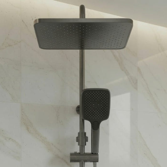 COLONNE DE DOUCHE PIANO GRIS NOIR SANILUM AVEC ÉTAGÈRE – MITIGEUR INTÉGRÉ | CORPS EN LAITON | BARRE TUBE EN INOX | HAUTE QUALITÉ 799.dh