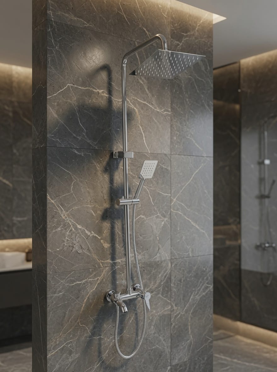 COLONNE DE DOUCHE CHROME SANILUM AVEC MITIGEUR INTÉGRÉ – CORPS EN LAITON | BARRE TUBE EN INOX | HAUTE QUALITÉ