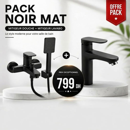 PACK NOIR MAT   MITIGEUR DOUCHE + MITIGEUR LAVABO