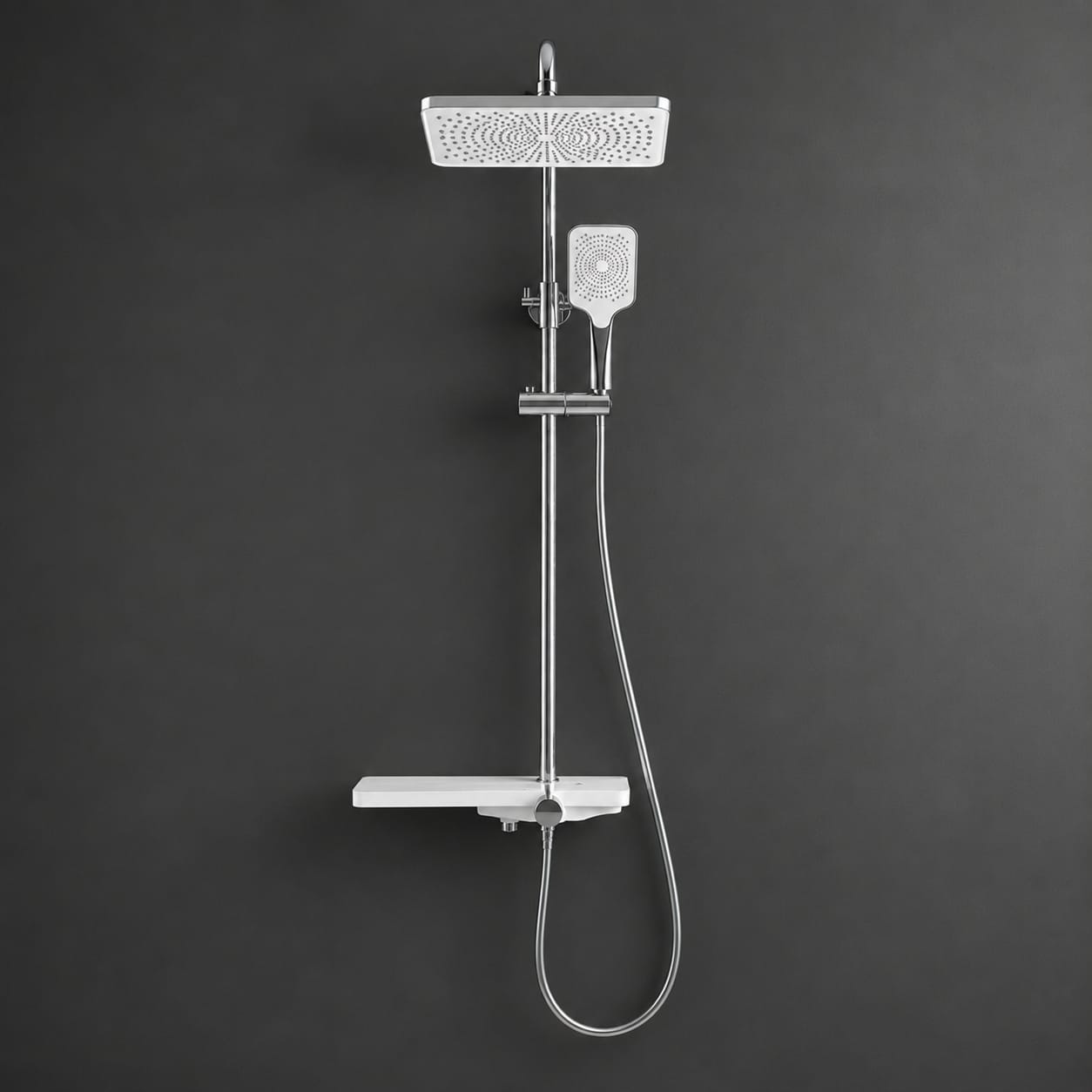 COLONNE DE DOUCHE BLANCHE FIRMER AVEC ÉTAGÈRE – MITIGEUR INTÉGRÉ
