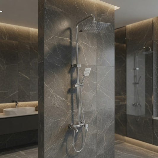 COLONNE DE DOUCHE CHROME SANILUM AVEC MITIGEUR INTÉGRÉ – CORPS EN LAITON | BARRE TUBE EN INOX | HAUTE QUALITÉ