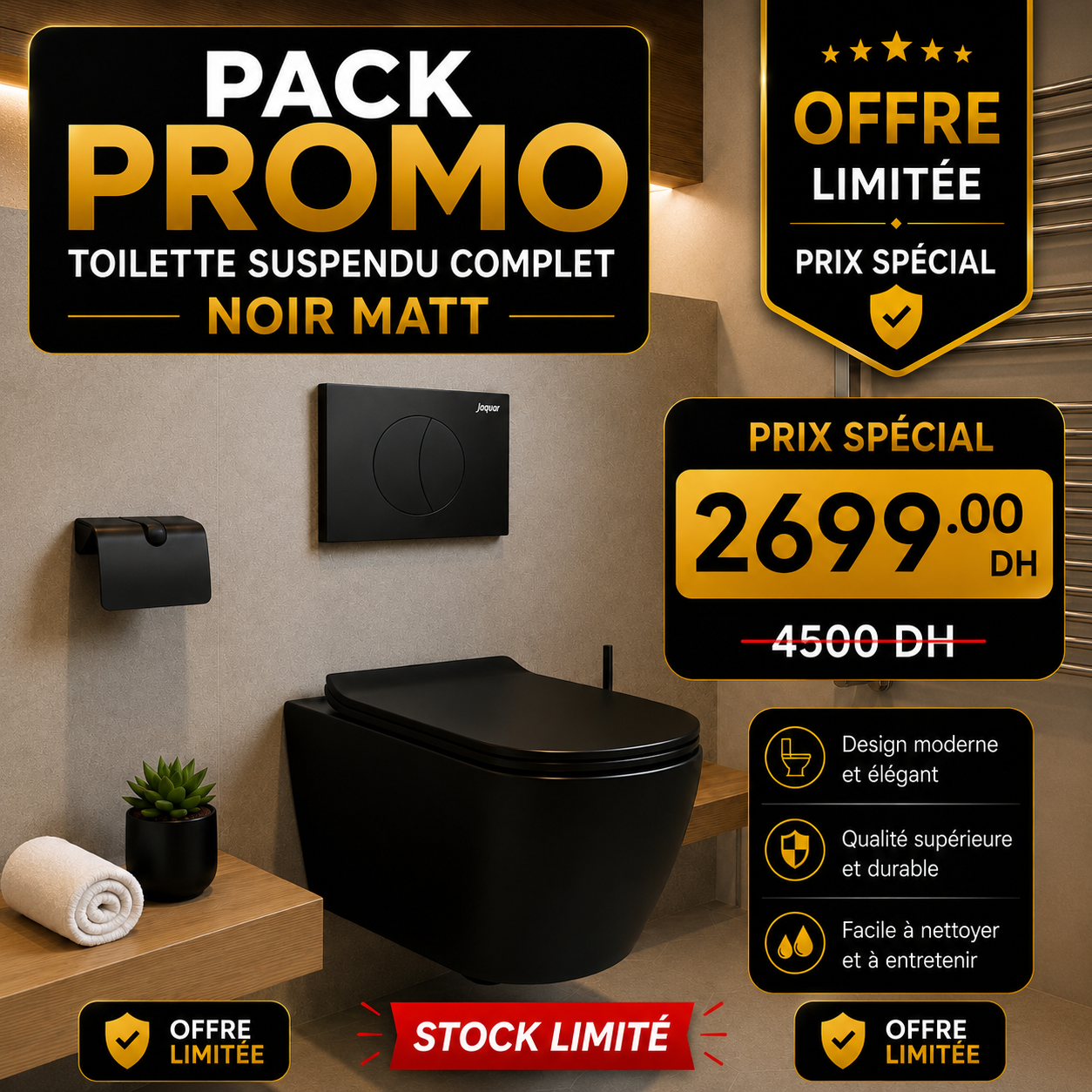 Pack Promo WC Suspendu Noir Mat Complet 2699.00